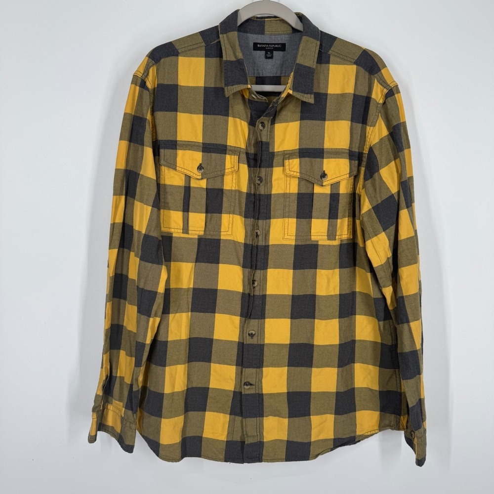 Banana Republic Slim Fit XL Black Yellow Plaid Fall Buffalo Check Midwest